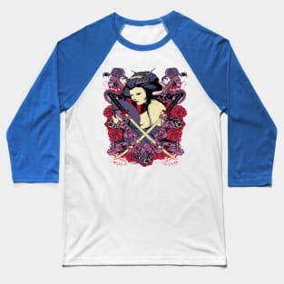 geisha with crossed swords flourish Baseball T-Shirt